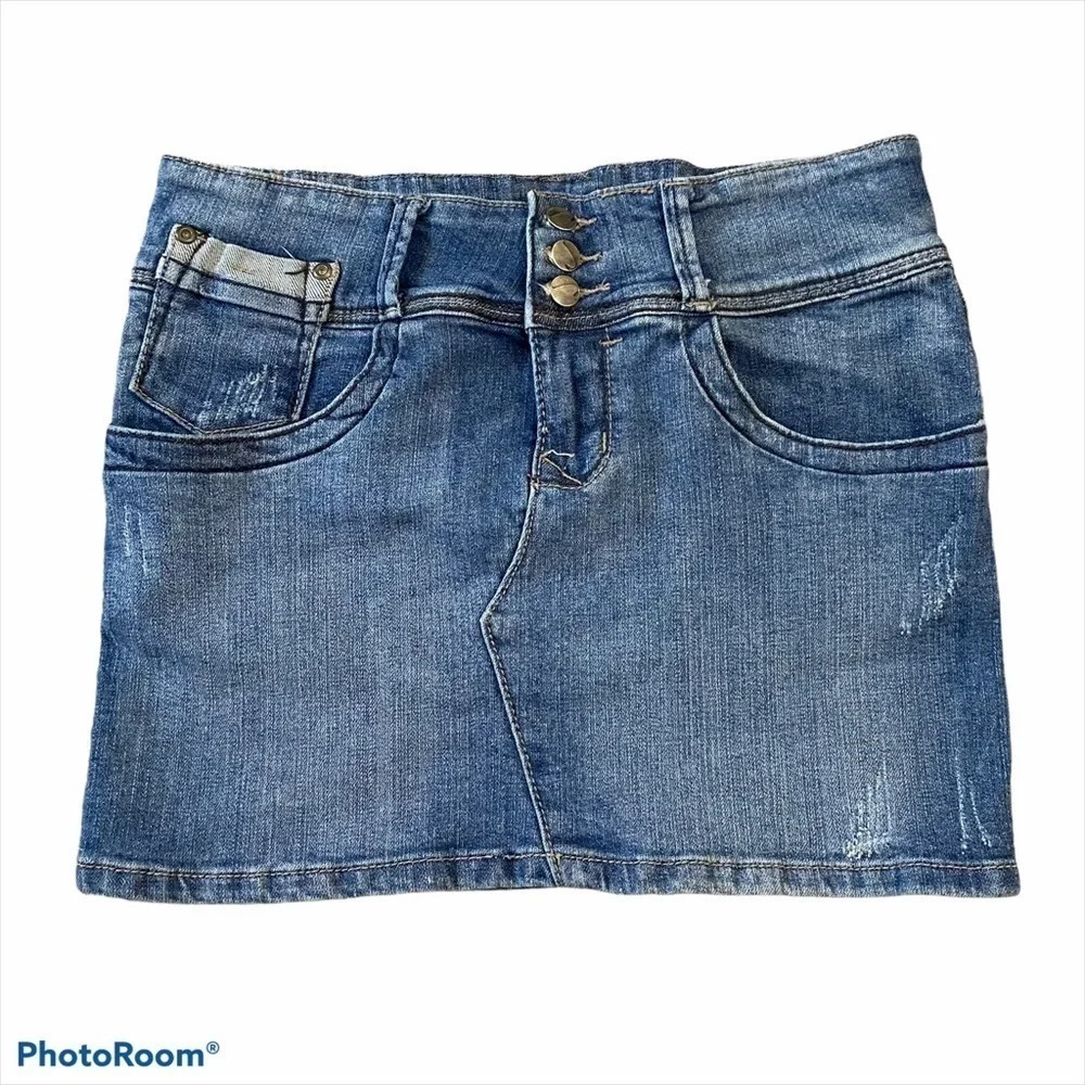 Women’s Jean Mini Skirt Button-fly studded Vintage